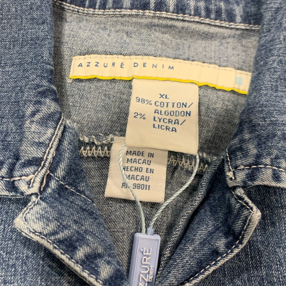 Azzure Denim Jumpsuit Shorts with Frayed Patch Accent - Picture 5 of 14